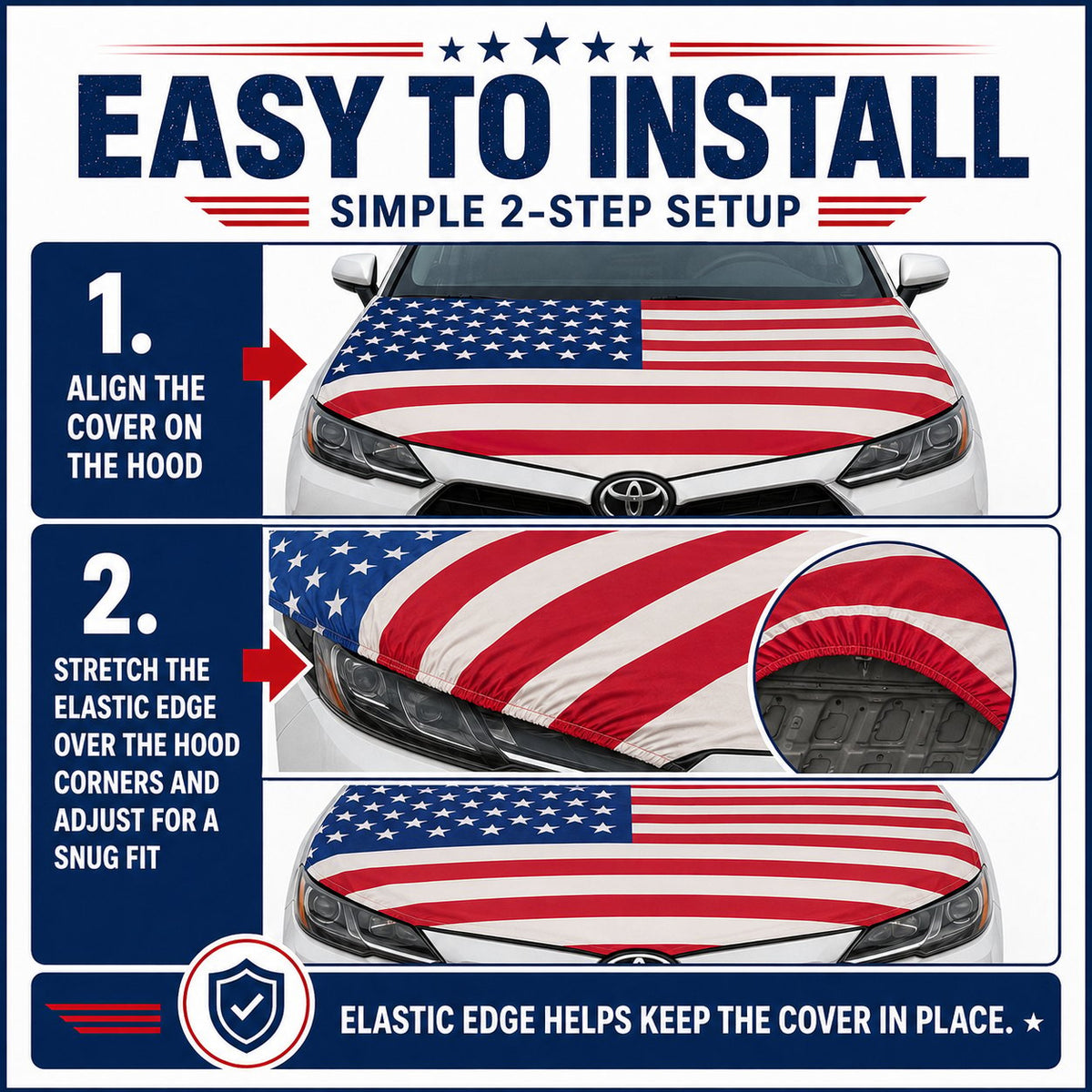 🇺🇸 Universal American Hood Flag Cover 🔥 Fits Most Cars, SUVs & Pickups🦅