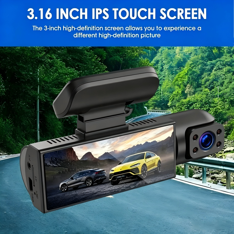 FHD 1080P Dual Lens Dash Cam, 3.16" IPS Touch Screen, Loop Recording, G-Sensor Emergency Lock, Front & Inside Simultaneous Recording