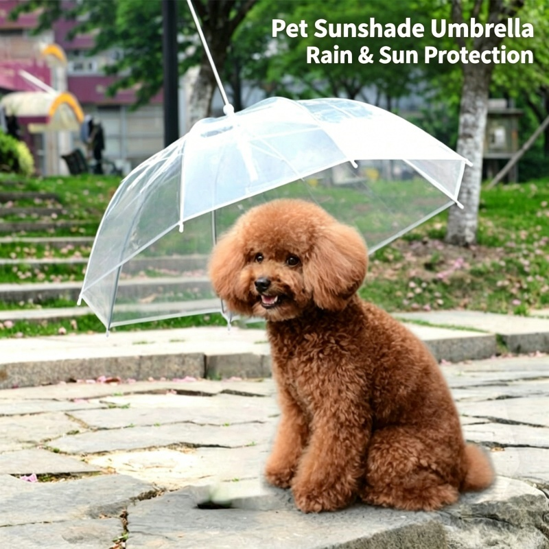 Pet Umbrella with Leash Chain, Waterproof Dog Walking Rain Umbrella