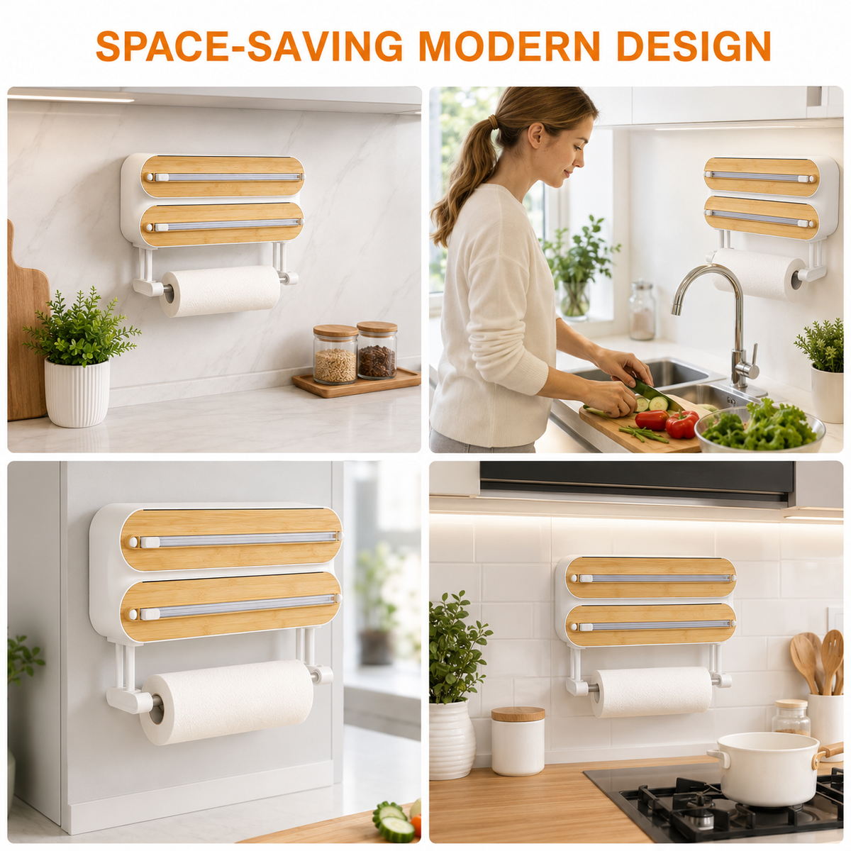 🚚 📦4-in-1 Magnetic Kitchen Wrap Dispenser with Cutters