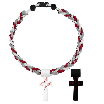 ✝️Triple-Rope Tornado Baseball Necklace – Cross Charm Pendant with "I CAN DO ALL THINGS PHL4:13"⚾