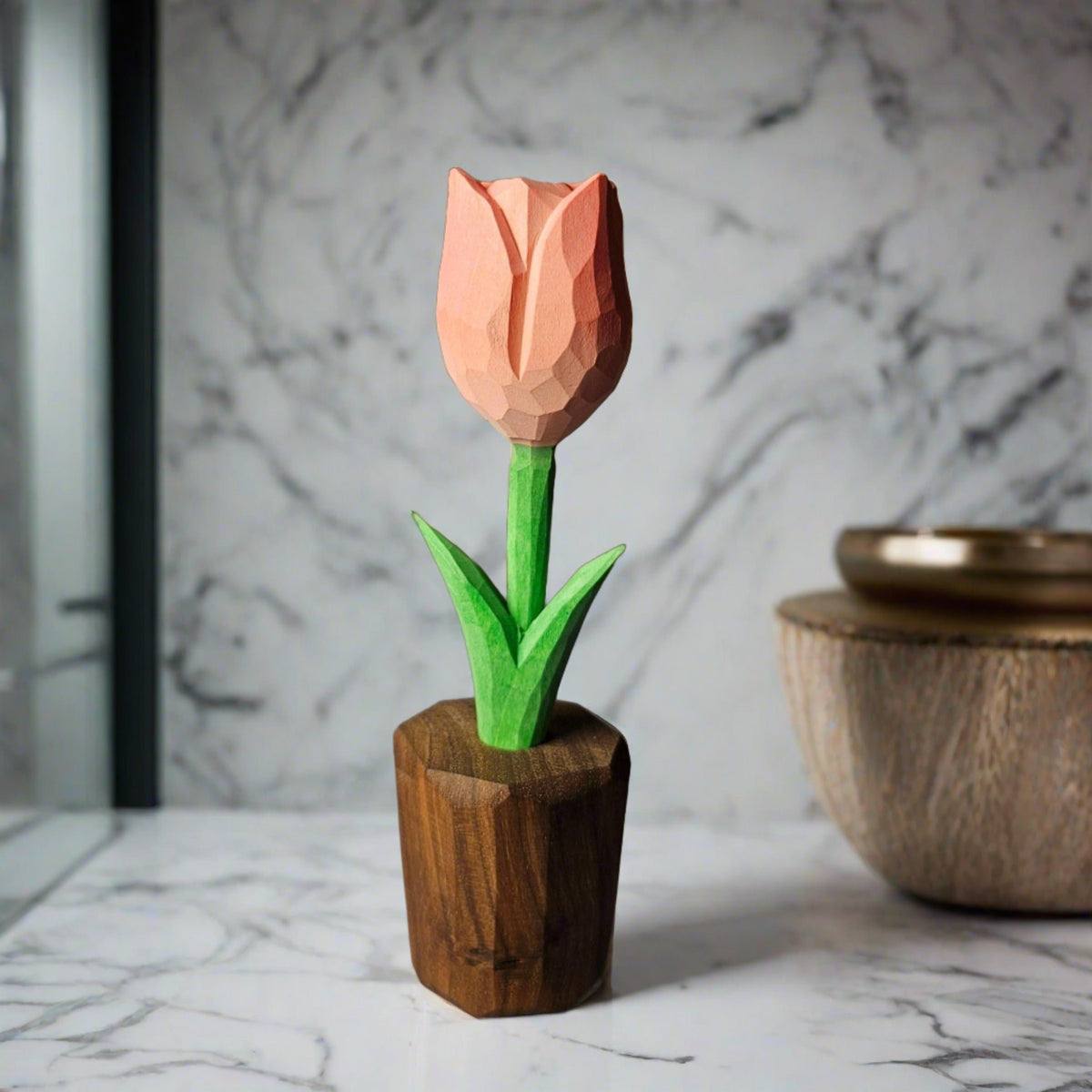 Tulip Hand-Carved Wooden Flower With Gift Box Packing