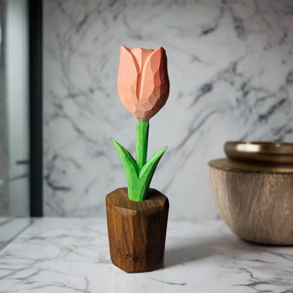 Tulip Hand-Carved Wooden Flower With Gift Box Packing