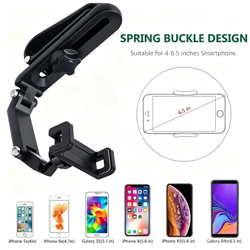 1080° Rotatable Car Sun Visor Phone Holder, Multi-Angle Adjustable Cell Phone Mount, Universal Clip on Phone Stand for Car Sunshade, Dashboard, Kitchen, Compatible with 4-6.5 Inch Smartphones