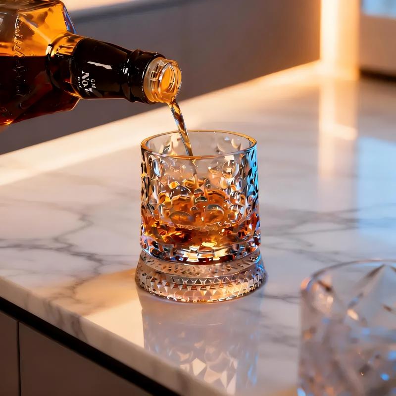 Luxury 360° Spinning Star Cut Crystal Glass for Whiskey Wine Stress Relief Gift