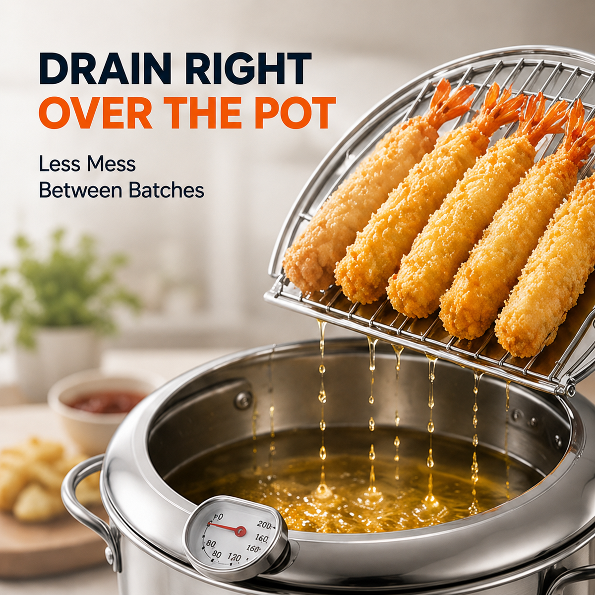 🍗304 Stainless Steel Stovetop Deep Fryer Pot – With Thermometer