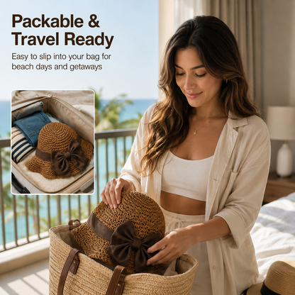 🌞Elegant Woven Straw Sun Hat with Bow