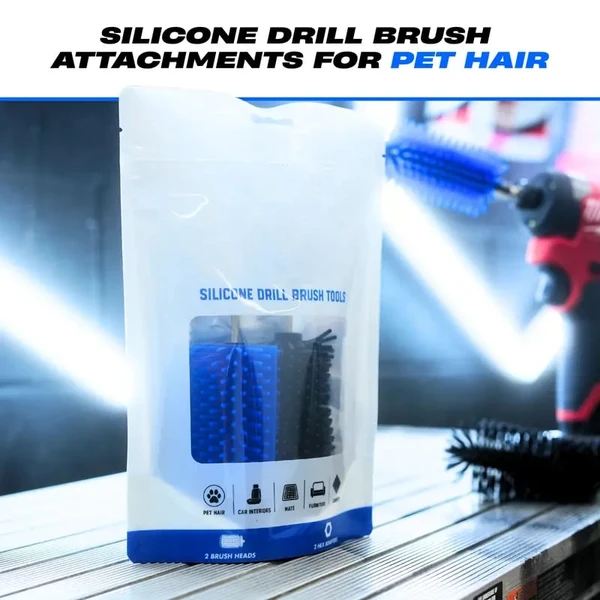 Silicone Pet Hair Drill Brush Set – Drill-Powered Silicone Brushes for Pet Hair, Carpet & Upholstery