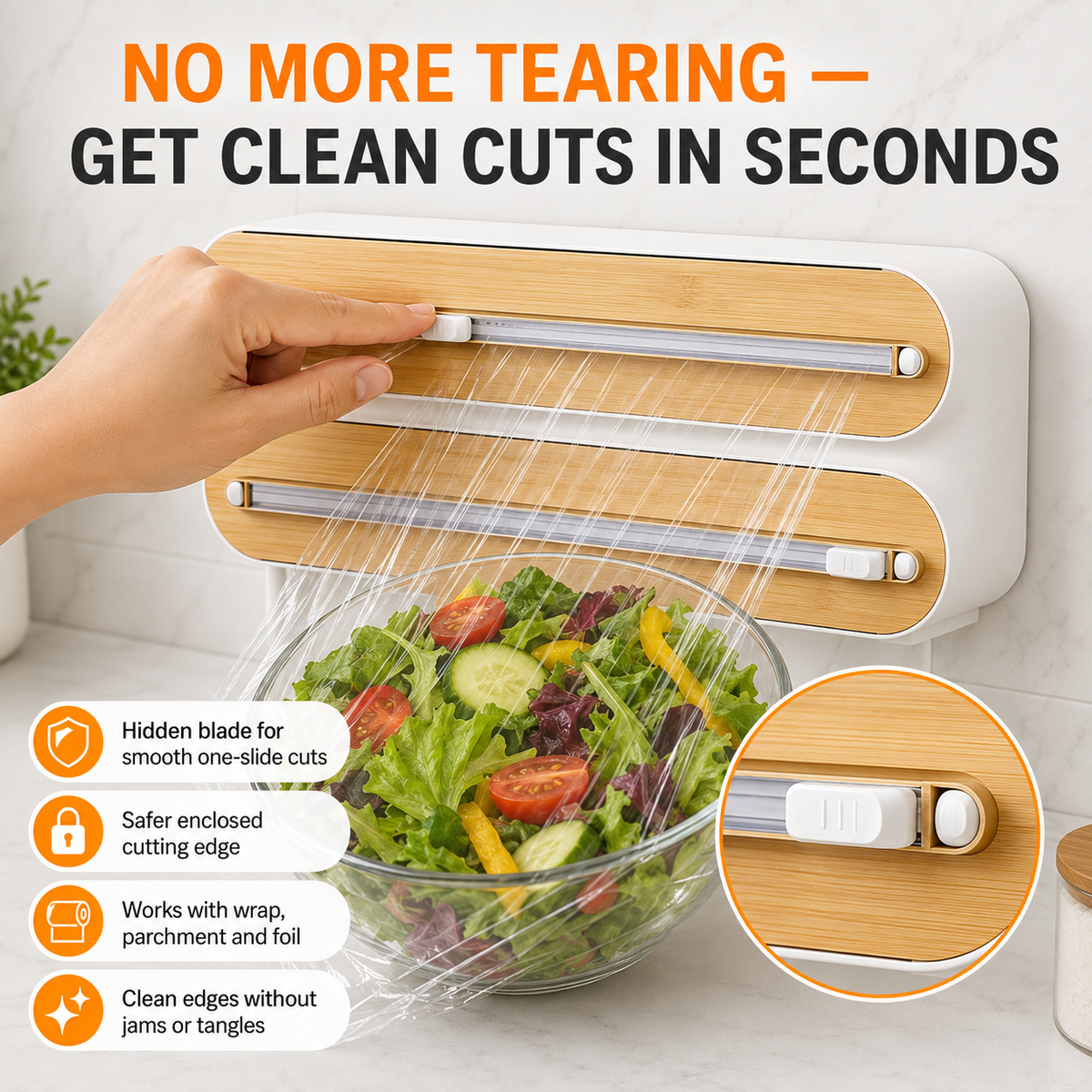 🚚 📦4-in-1 Magnetic Kitchen Wrap Dispenser with Cutters