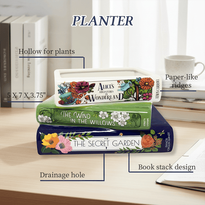 🔥LAST DAY 49% OFF - 📚Whimsical Stacked Book Planter with Drainage Hole