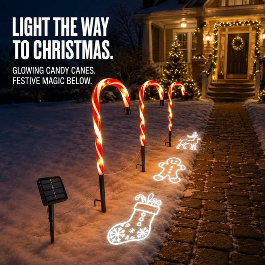 🔥🔥🎄Solar Candy Cane Projector Pathway Lights – Light the Way to Christmas