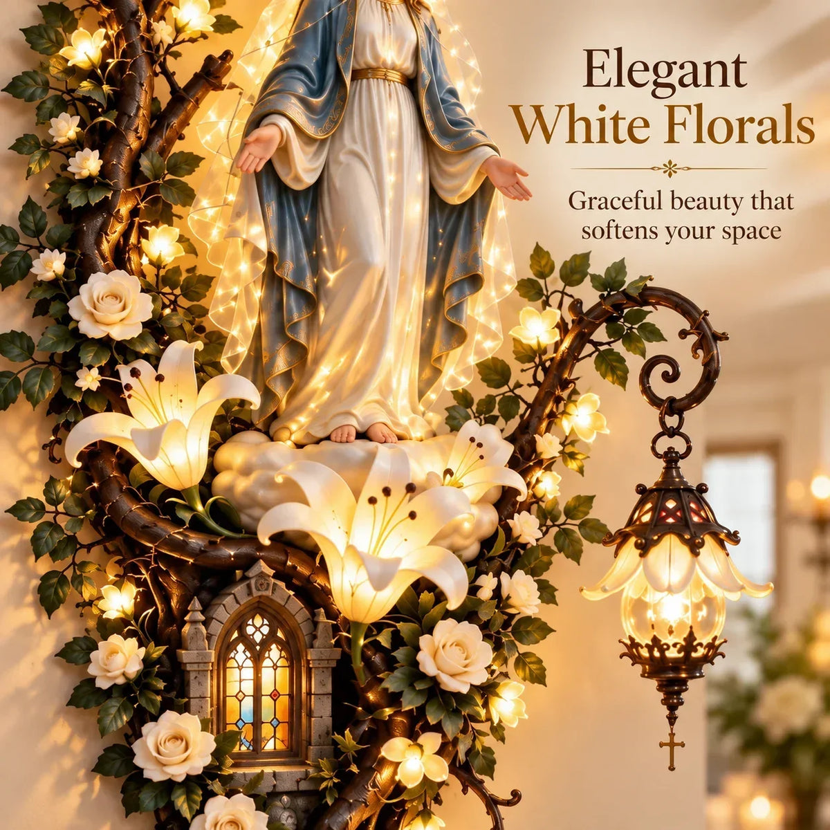 Illuminated Virgin Mary Floral Wall Decor