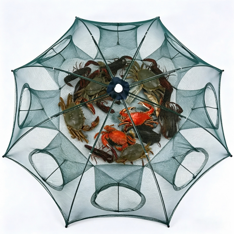 Foldable 6-Hole Entry Fishing Bait Trap Crab Net Cage