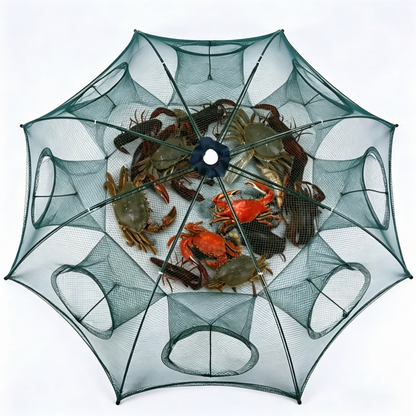 Foldable 6-Hole Entry Fishing Bait Trap Crab Net Cage