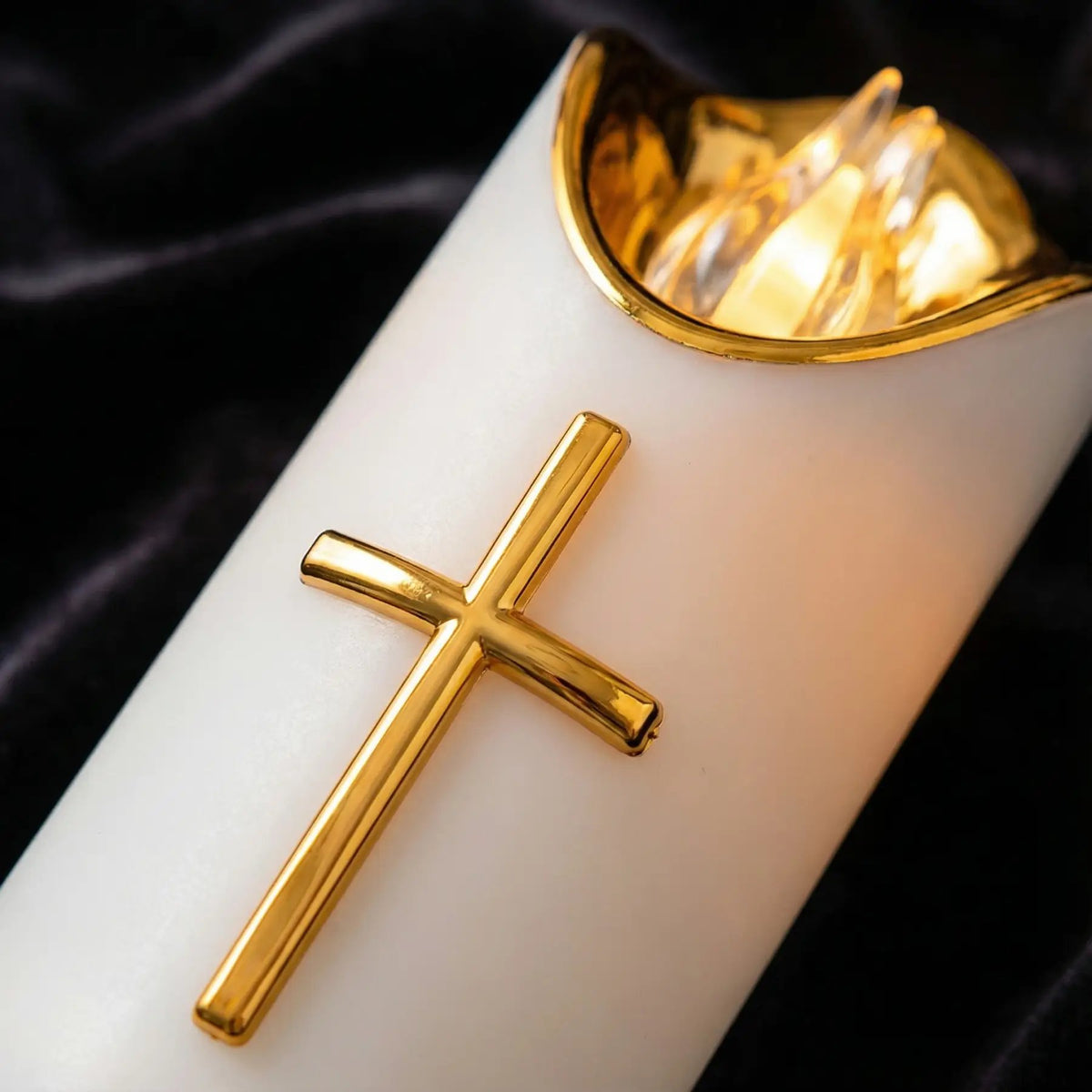 🕯️Flameless Pillar LED Candle with Gold Cross✝️Set of 2