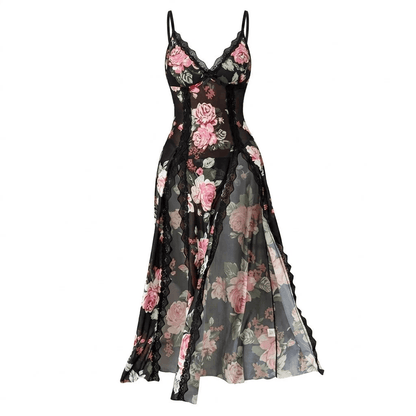 🔥Last Day 49% OFF - Sheer Floral Rose Print Maxi Dress 🎁
