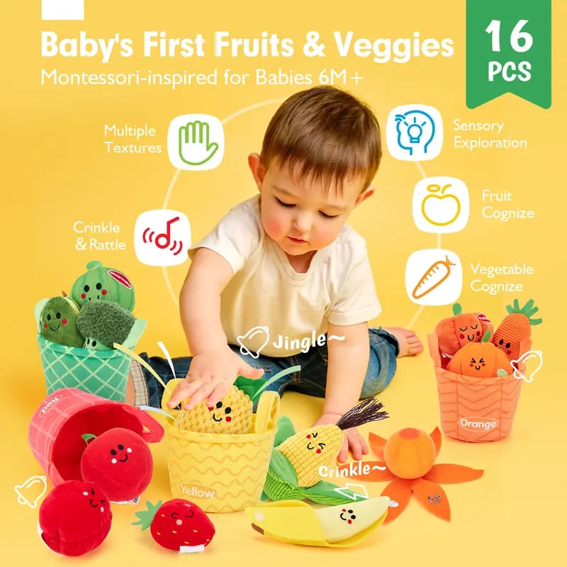 🥕 ✨ 16Pcs My First Fruit Vegetable Color Sorting Play Food