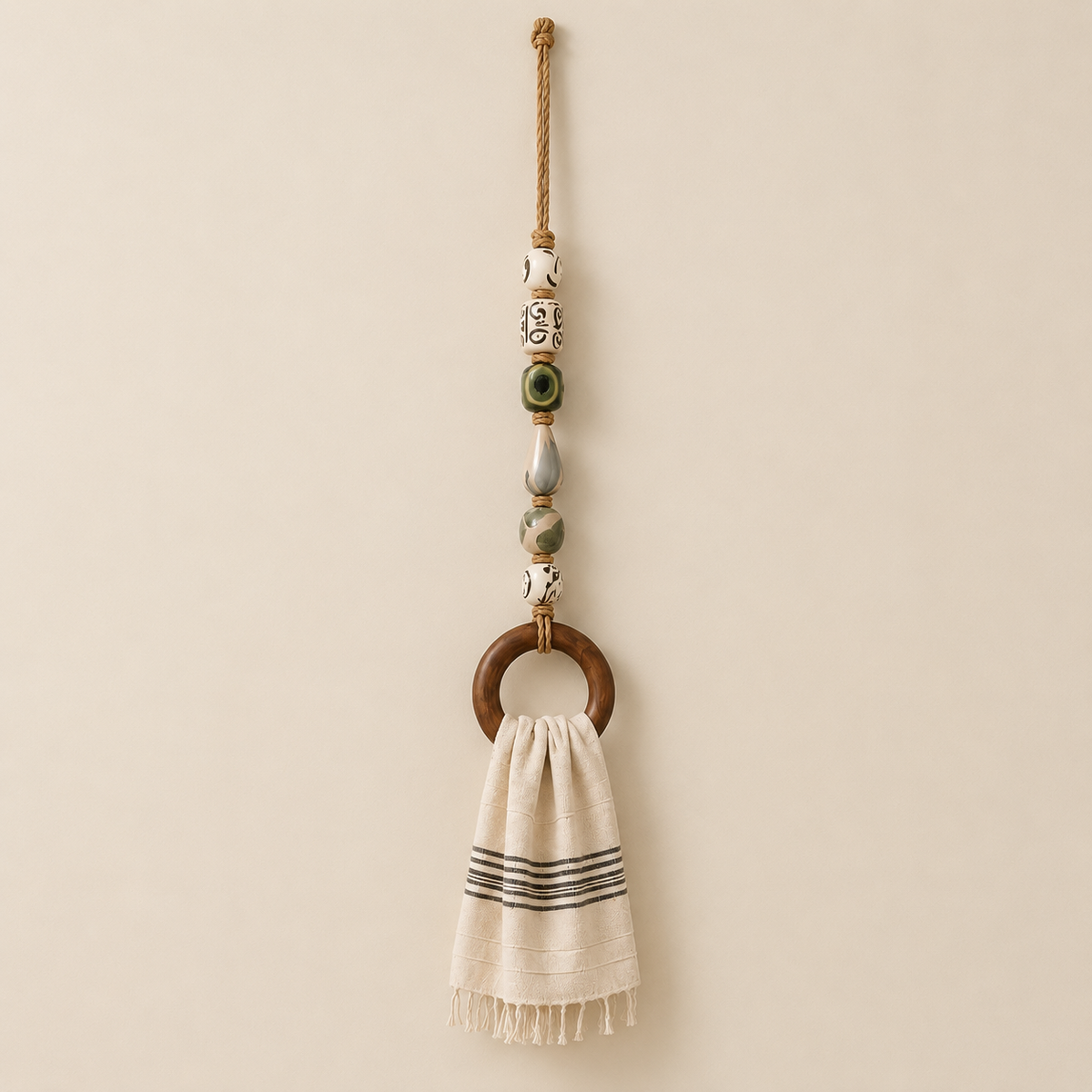 🔥LAST DAY 58% OFF-2027 Decorative Beaded Towel Hanger with Wooden Ring