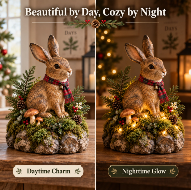 Meet Your New Forest Friend: Lighted Christmas Bunny Statue🐇