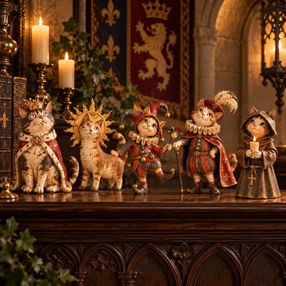 👑 Medieval Cat Court Figurines | 5 Vintage-Inspired Royal Characters for Shelves, Mantels & Cat Collectors 🐈