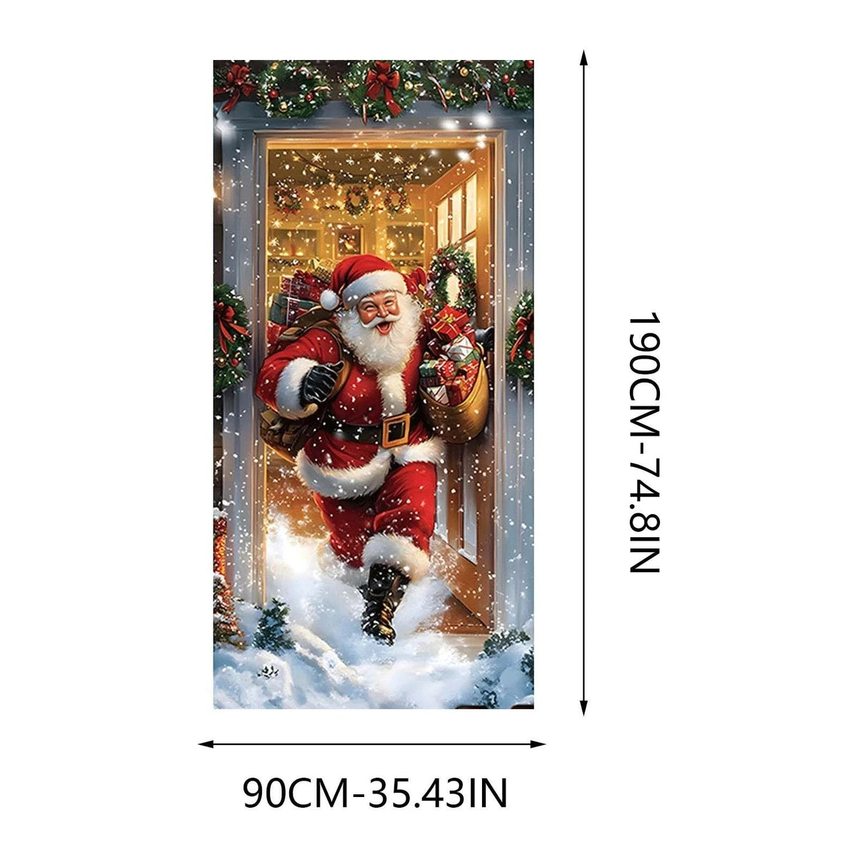 Santa Christmas Door Cover with Elastic Edges | Reusable Holiday Decor