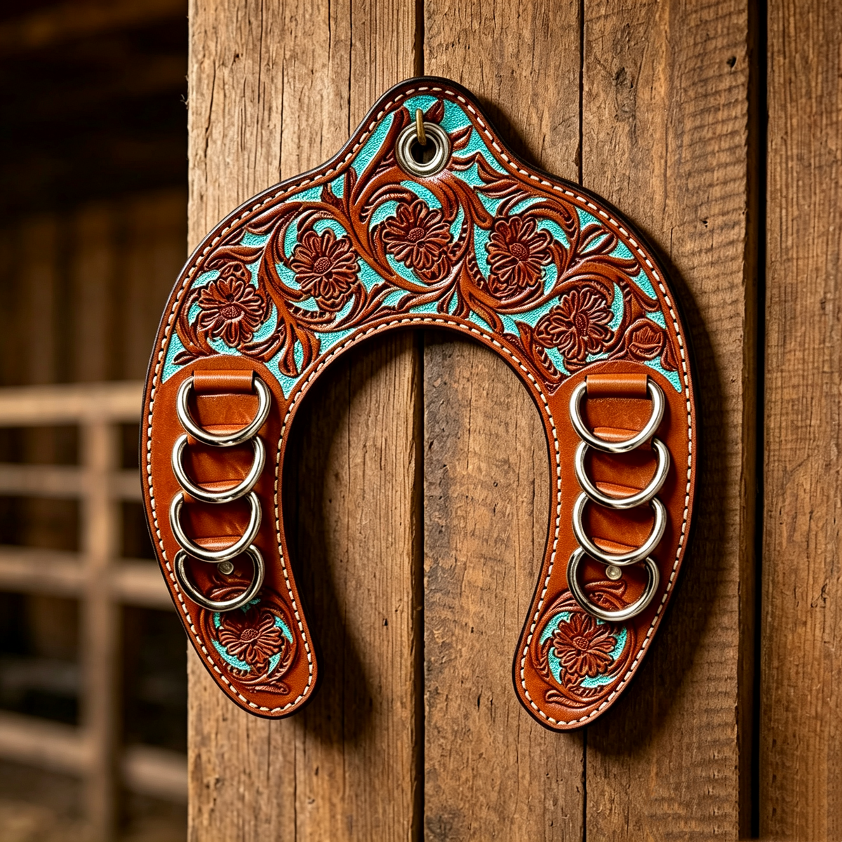 🔥LAST DAY 60% OFF 🤠Handcrafted Leather Horseshoe Wild Rag Holder | Western Scarf & Bandana Organizer
