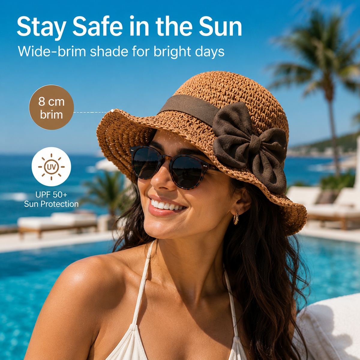 🌞Elegant Woven Straw Sun Hat with Bow