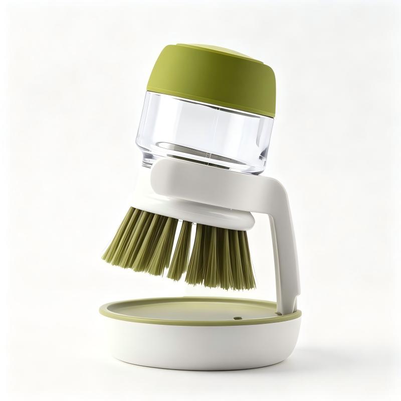 Long Handle Automatic Soap Dispensing Dish Brush with Sponge and Steel Wool Dual Sided for Kitchen