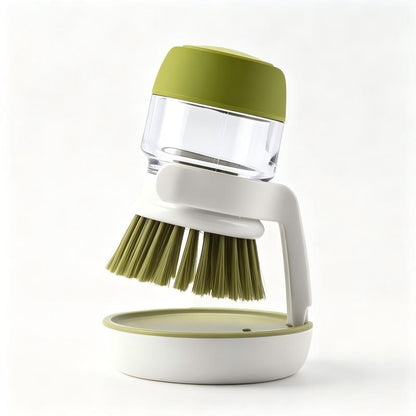 Long Handle Automatic Soap Dispensing Dish Brush with Sponge and Steel Wool Dual Sided for Kitchen