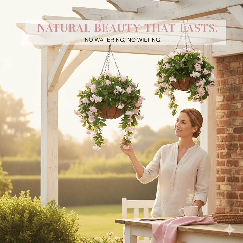 ✈️🌺Faux Crepe Myrtle Hanging Baskets – Ultra-Realistic🌸✨