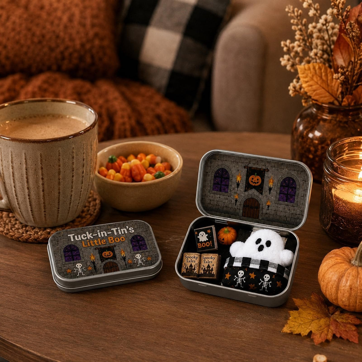Halloween Mini Ghost Tin Box Set - Cute Spooky Halloween Travel Figurine