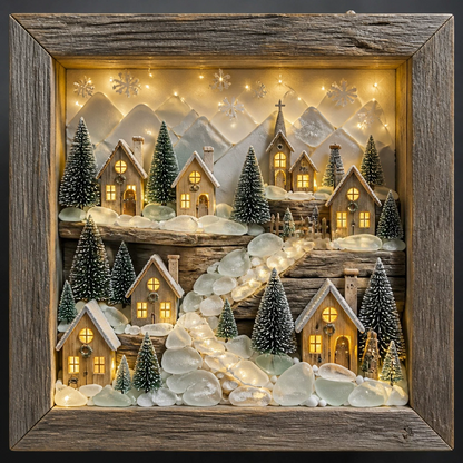 💝Coastal Lighthouse Sea Glass Shadow Box Night Light