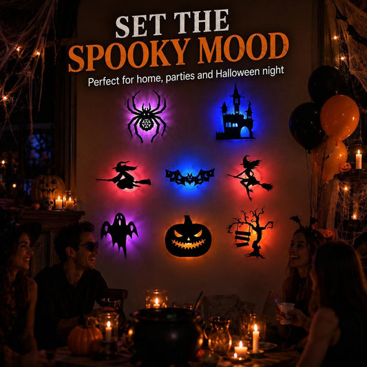 🎃Halloween LED Silhouette Wall Stickers – 🖤Spooky Peel & Stick Light-Up Decor