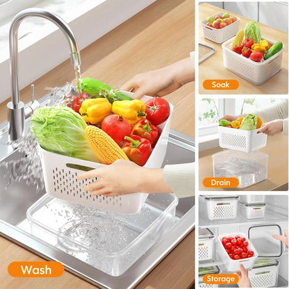 2-in-1 Drain & Keep Fresh Fridge Organizer Bins | 5 Sizes Complete Kitchen Prep 🥦