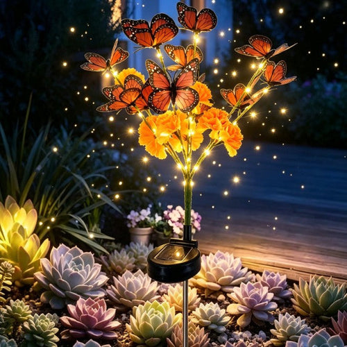 🌼 Beautiful by Day, Glowing by Night — Solar Marigold Butterfly Memorial Garden Lights 🦋