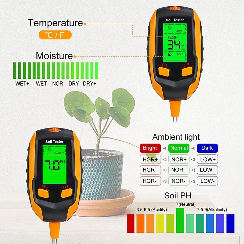 🪴✨2026 Newly Upgraded Digital 4-in-1 Soil Test Meter, large LCD screen, probe accurately quick measure