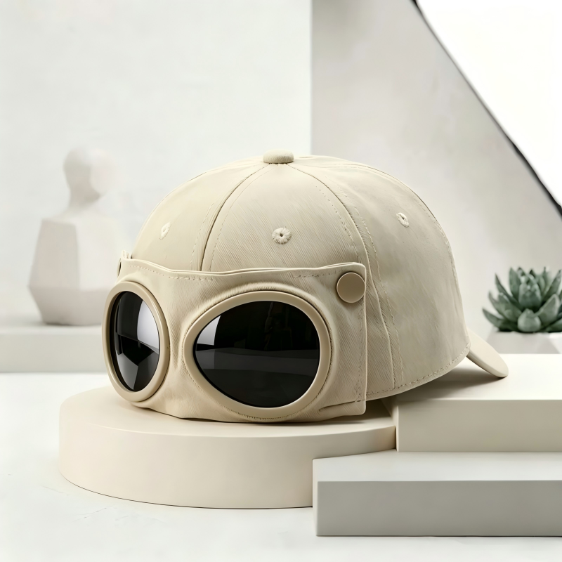 Pilot Goggle Baseball Cap, Retro Sunglasses Peaked Cap Street Sun Hat