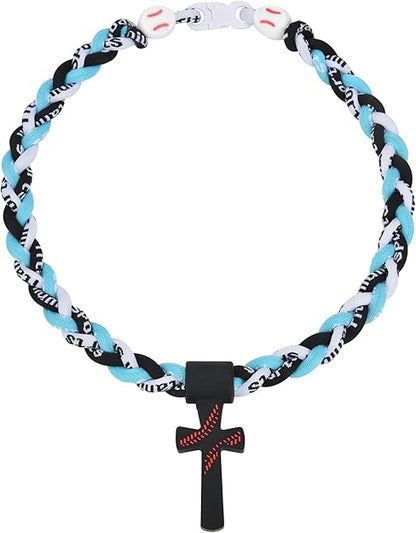 ✝️Triple-Rope Tornado Baseball Necklace – Cross Charm Pendant with "I CAN DO ALL THINGS PHL4:13"⚾