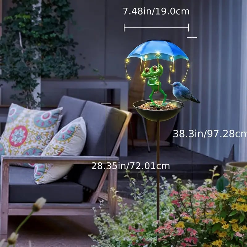 🔥Last Day 49% OFF - 🐦Solar-Powered LED Animal Umbrella Light with Bird Feeder（Frog/Bee/Flamingo）