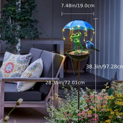 🔥Last Day 49% OFF - 🐦Solar-Powered LED Animal Umbrella Light with Bird Feeder（Frog/Bee/Flamingo）