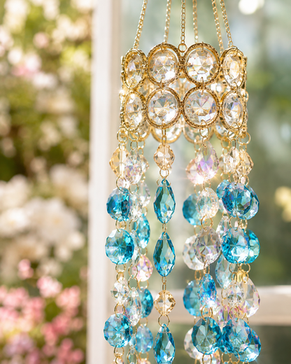 Crystal Flower Suncatcher 🌸✨ – Handmade Window Hanging with Silver Floral Design