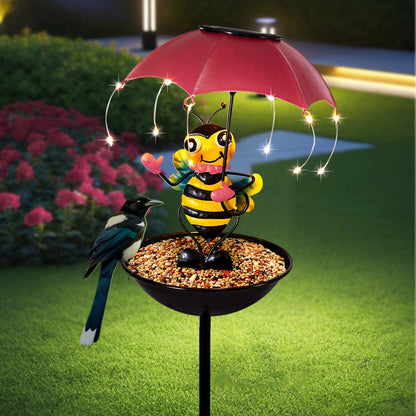 🔥Last Day 49% OFF - 🐦Solar-Powered LED Animal Umbrella Light with Bird Feeder（Frog/Bee/Flamingo）