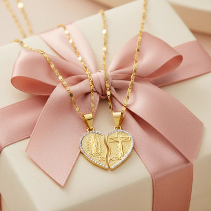 🔥Last Day 49% OFF - 🙏Virgin Mary Layered Heart Combination Prayer Couple Necklace