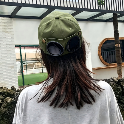 Pilot Goggle Baseball Cap, Retro Sunglasses Peaked Cap Street Sun Hat