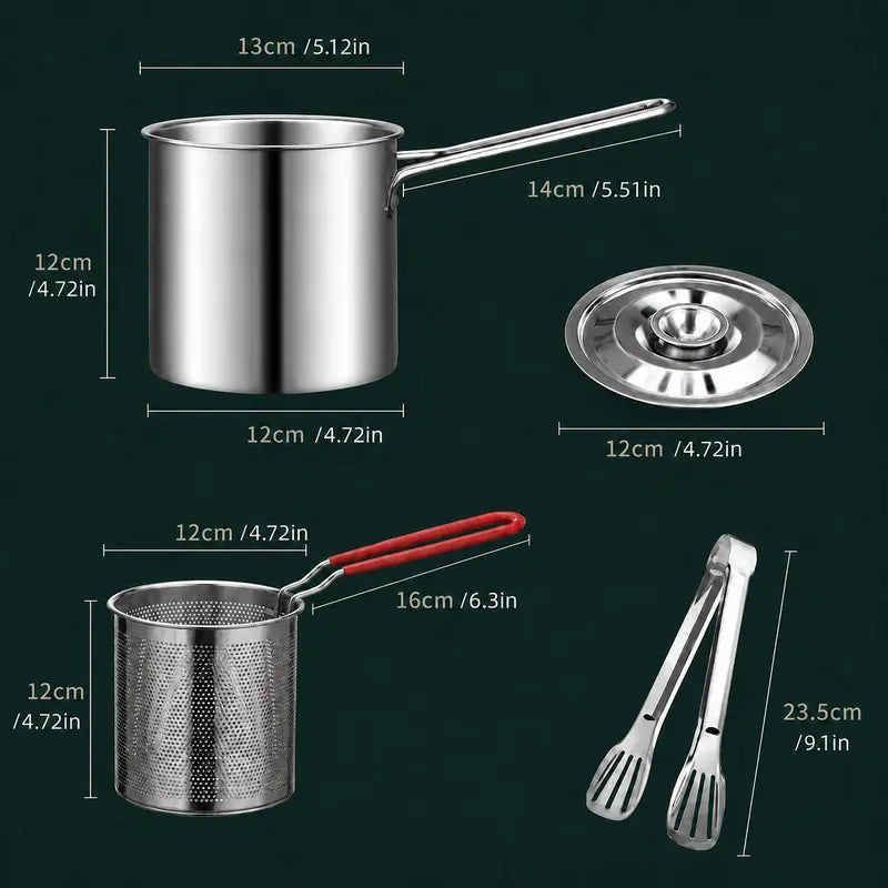 🔥Last Day 50% OFF - 🍟🏅🍟Personal Mini Deep Fryer Set – Stainless Steel Pot with Lift-Out Draining Basket & Food Tongs