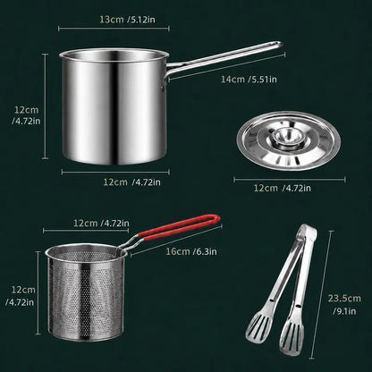 🔥Last Day 50% OFF - 🍟🏅🍟Personal Mini Deep Fryer Set – Stainless Steel Pot with Lift-Out Draining Basket & Food Tongs