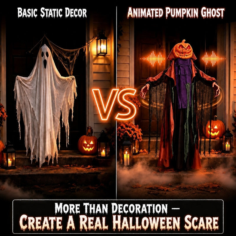 6.6FT Halloween Pumpkin Ghost with Red Glowing Eyes, Plays Sounds & Swings