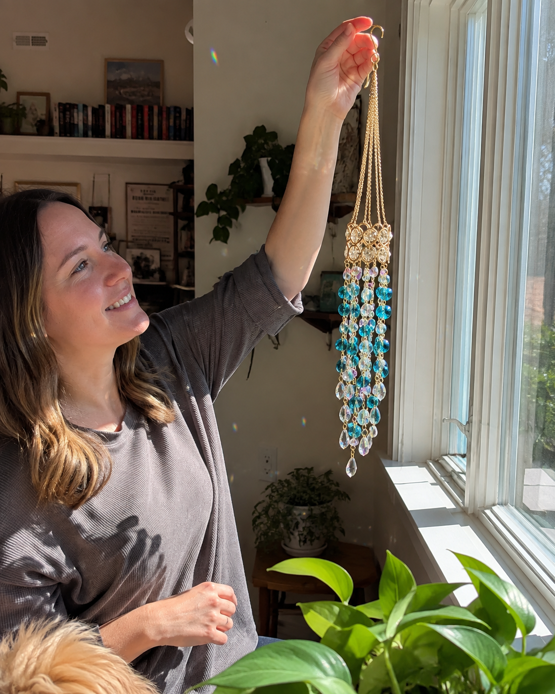 Crystal Flower Suncatcher 🌸✨ – Handmade Window Hanging with Silver Floral Design