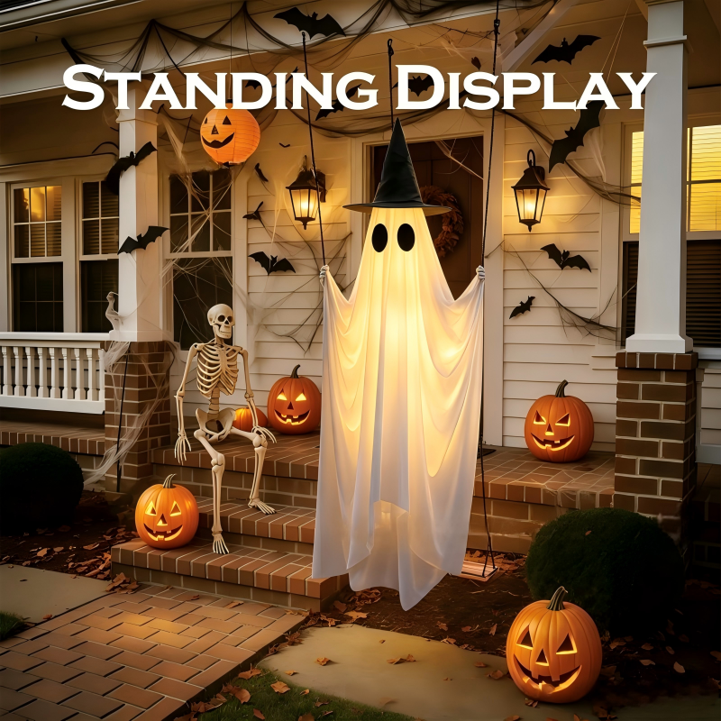 Large Glowing Halloween Ghost with Swing Hanging Decor for Porch and Yard