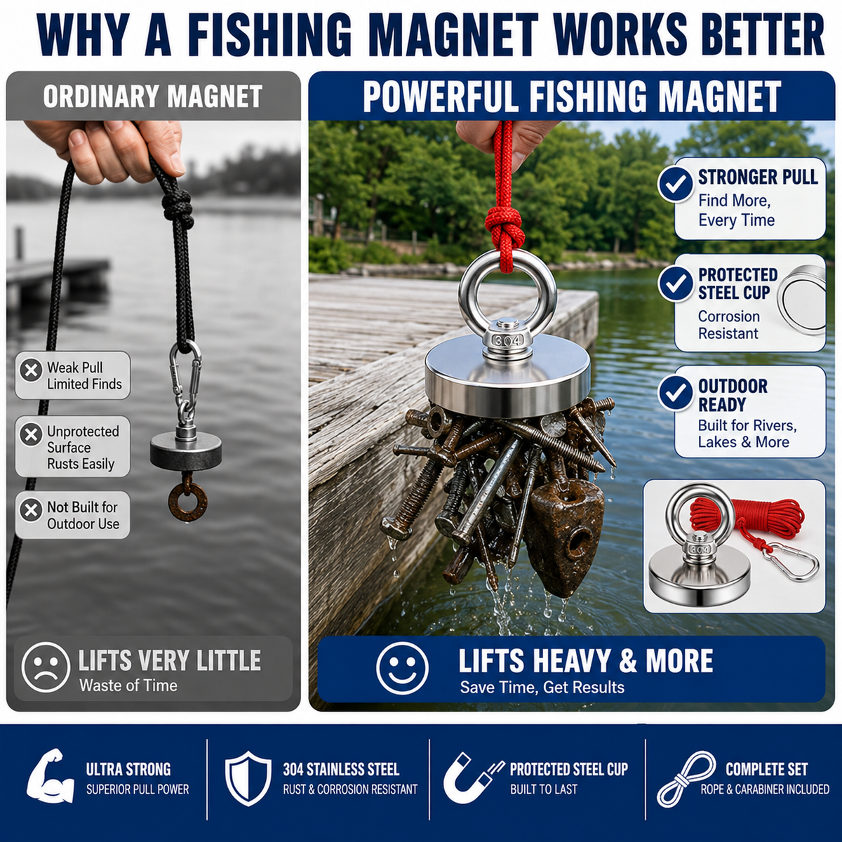 🔥🛠️Heavy Duty Fishing Magnet,Magnet with Countersunk Eyebolt
